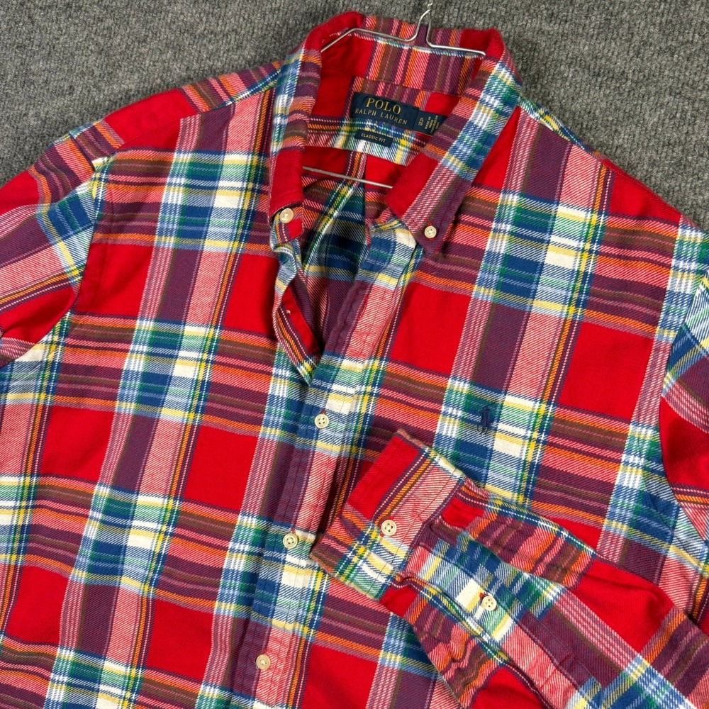 Polo Ralph Lauren Button Down Mens XL Red Plaid Classic Fit Heavy Cotton
